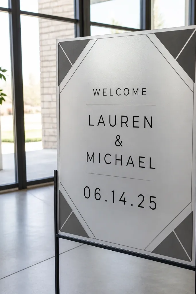 Frosted acrylic sign with geometric border and bold date text