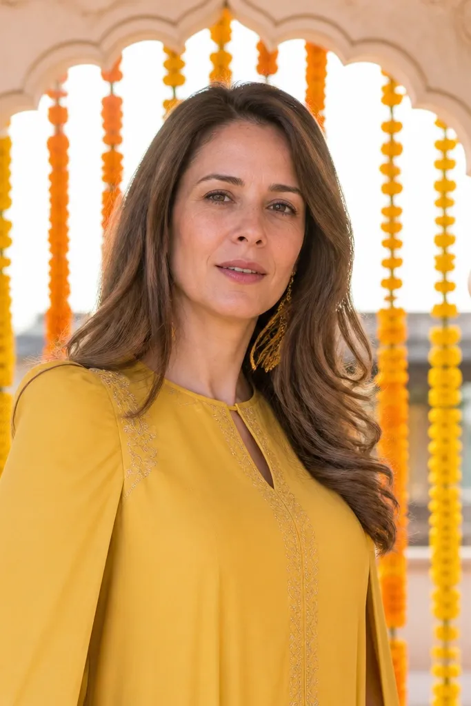 Marigold yellow kurta with cape-like overlay and structured shoulders