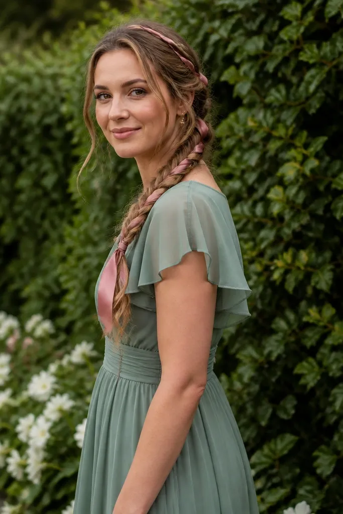 Loose braid with a ribbon woven through and softened edges