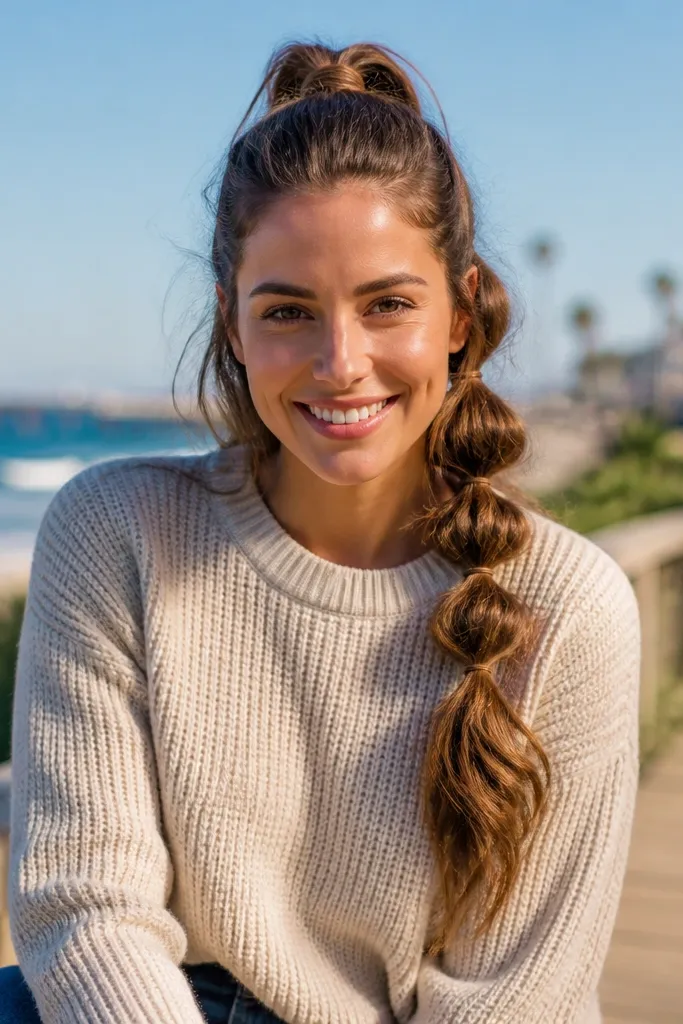 Half-up bubble ponytail with small even sections