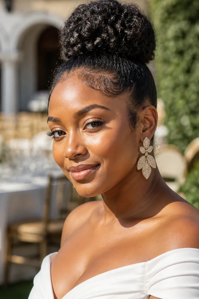High top knot with sleek edges and soft baby hairs