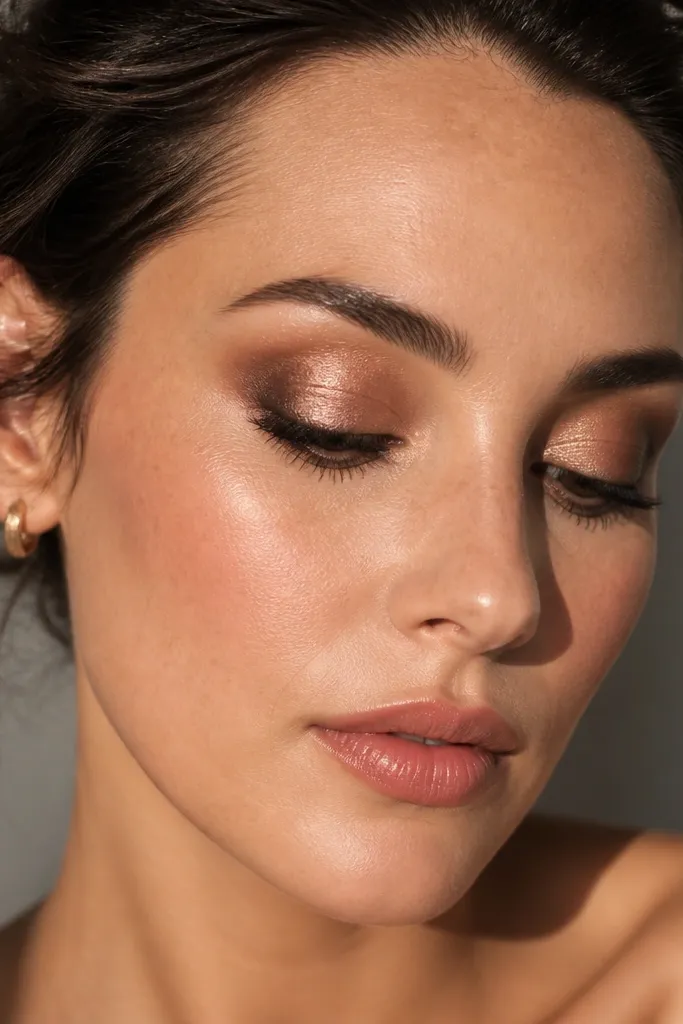 Chocolate brown shimmer outer lid with champagne shimmer in the center