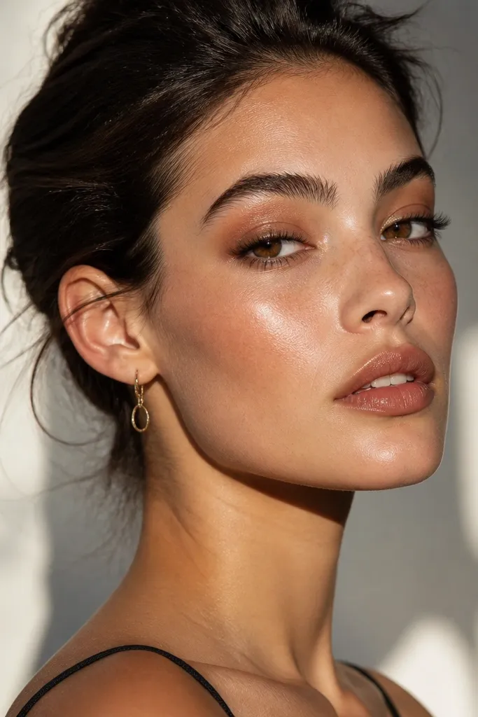 Warm taupe smoky eye with copper-toned upper lash line