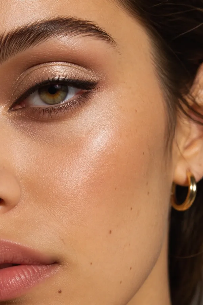 Champagne satin lid with espresso tightlined upper lash line
