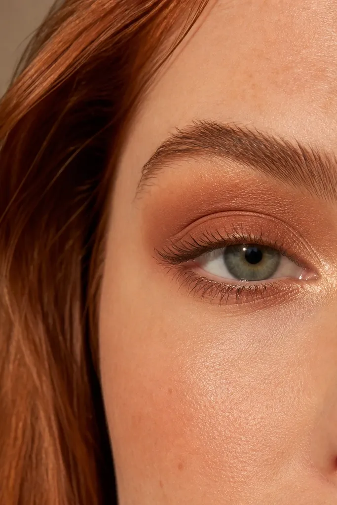 Matte ginger spice eye with shimmer highlight at the inner corner