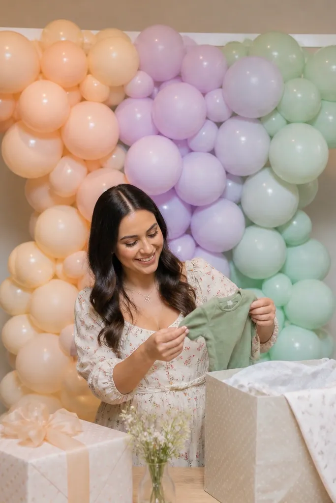 Pastel ombre balloon garland strip on a simple frame stand