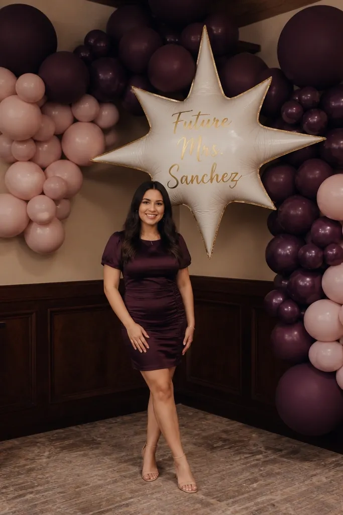 Deep plum and blush balloon corner cluster with a star foil balloon