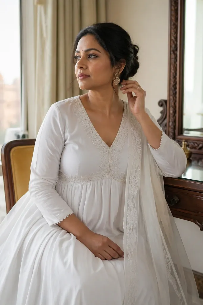 Empire waist gown kurta with flowing skirt and simple dupatta
