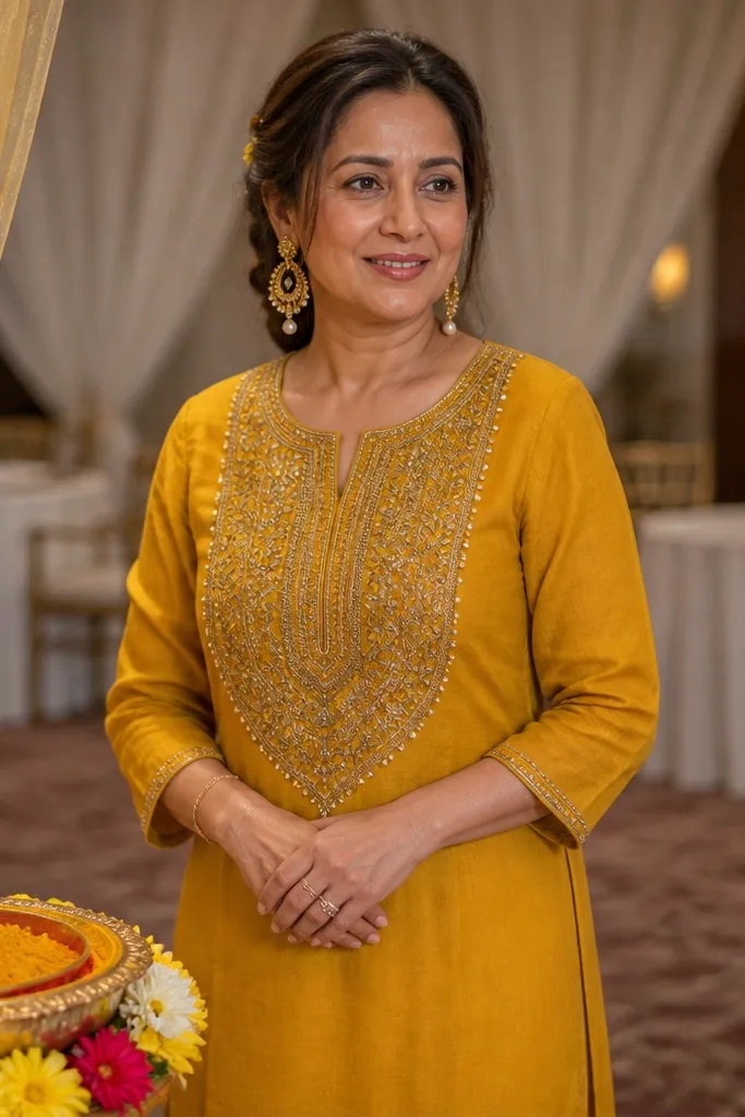 Straight kameez with embellished yoke and plain flowing skirt portion