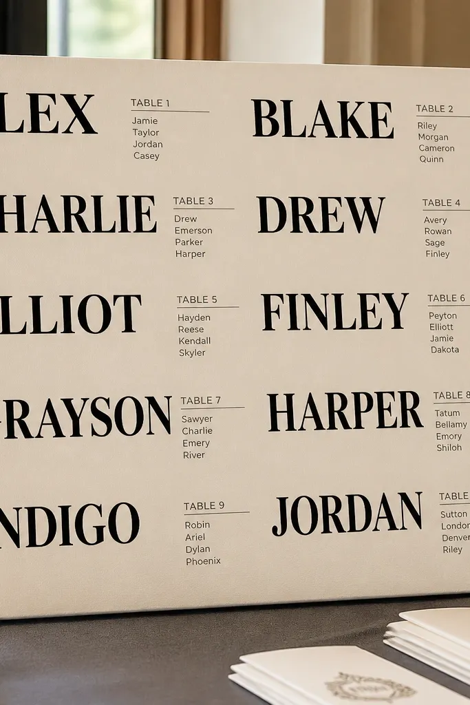 Seating chart with large name blocks and small table headers