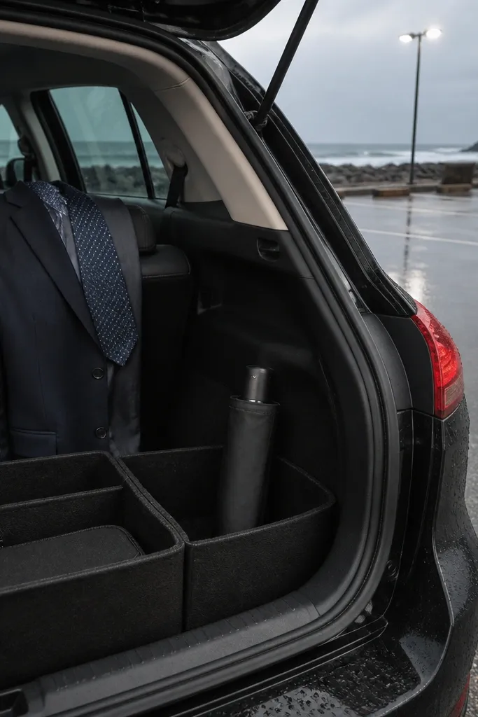 Compact black umbrella folded inside a slim fabric case