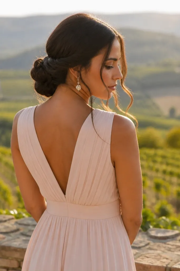 Low bun made from twists with loose strands framing the cheeks