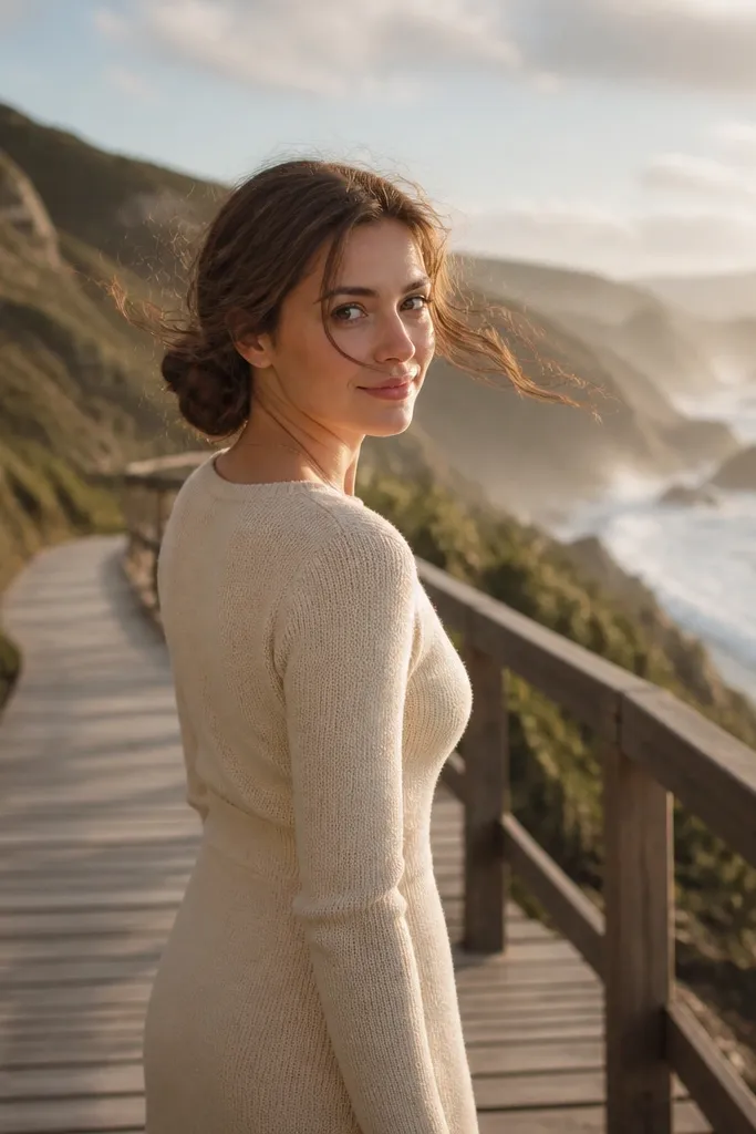 Low bun with controlled loosened strands around the front