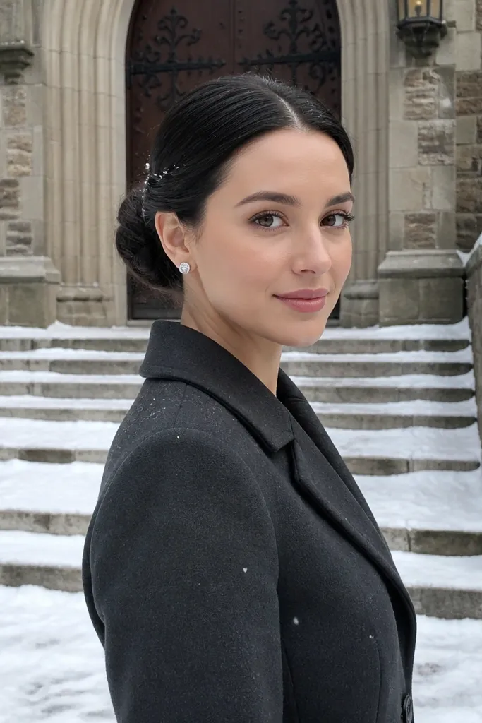 Sleek low bun with hidden pins positioned for a veil attachment