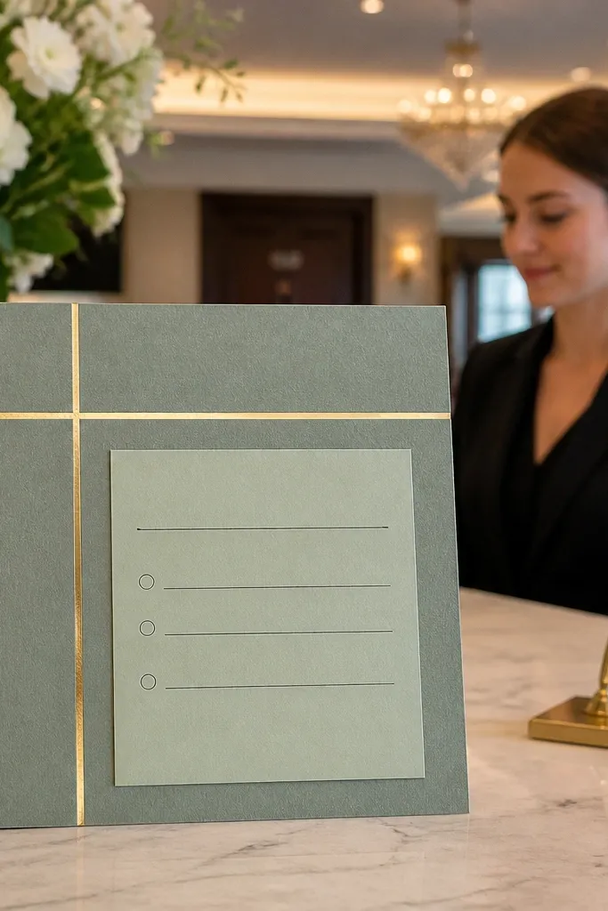 Celadon green card with gold cross frame and a gold RSVP strip