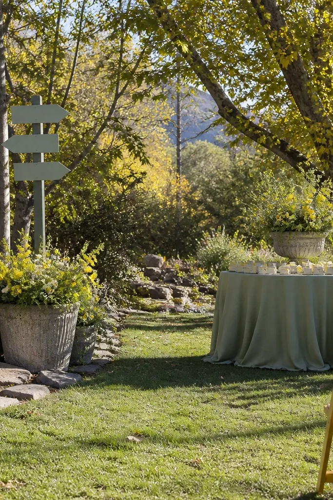 Sage green bridesmaid dresses with butter yellow bouquets and cream linens