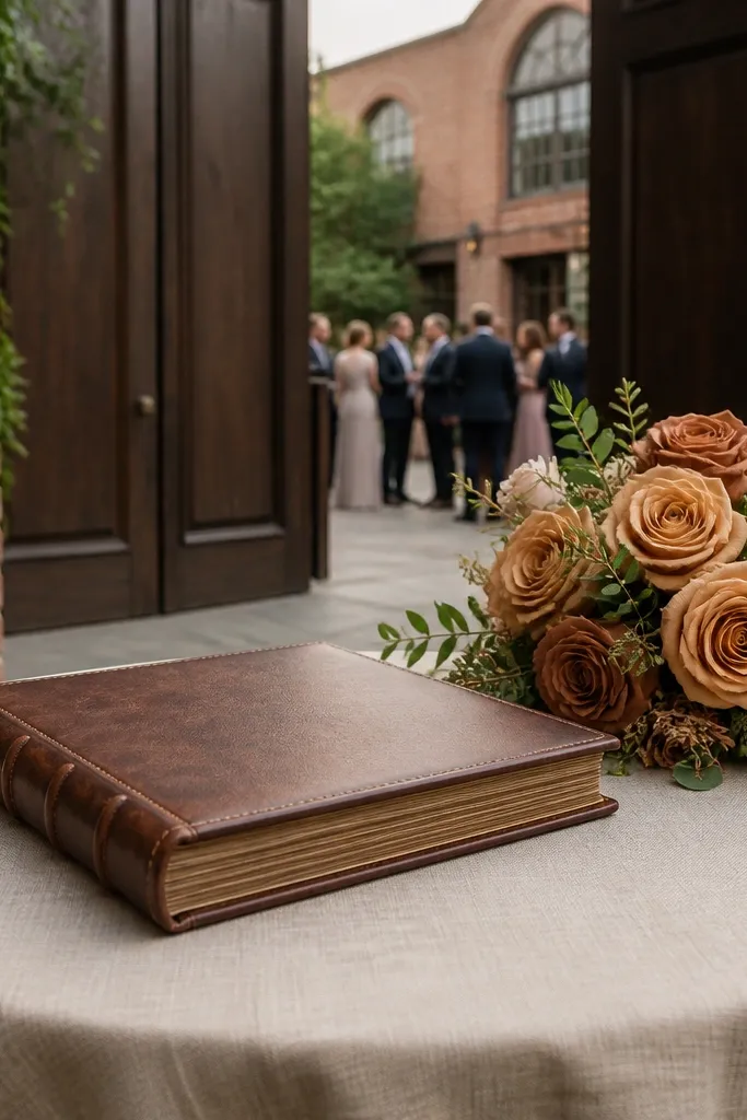 Mocha brown suits with latte beige table settings and warm brown florals