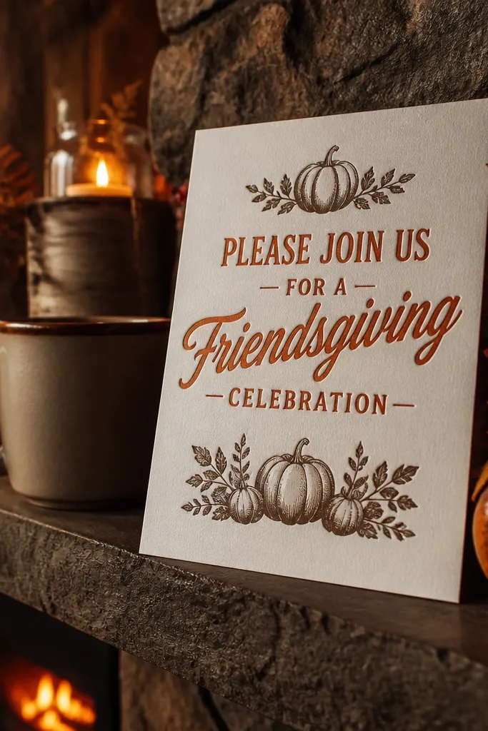 Rust and cream typography invite with bold October header and thick text blocks