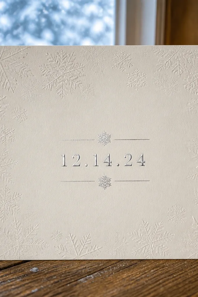 Silver snowflake pattern with foil look and centered December date text