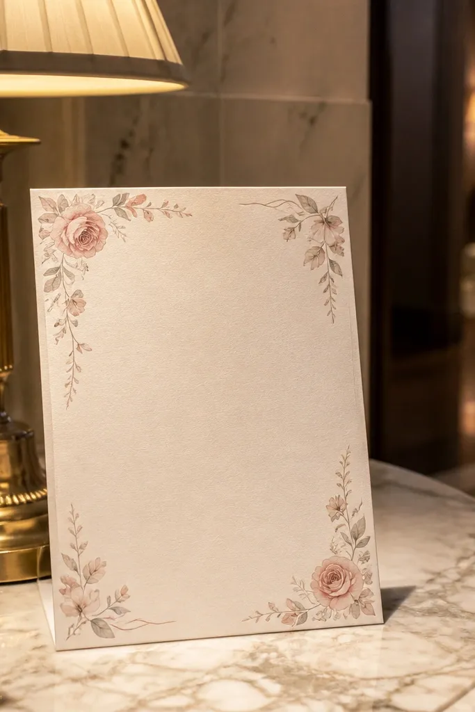 Blush floral invite with corner vines and a clear RSVP line in dark ink