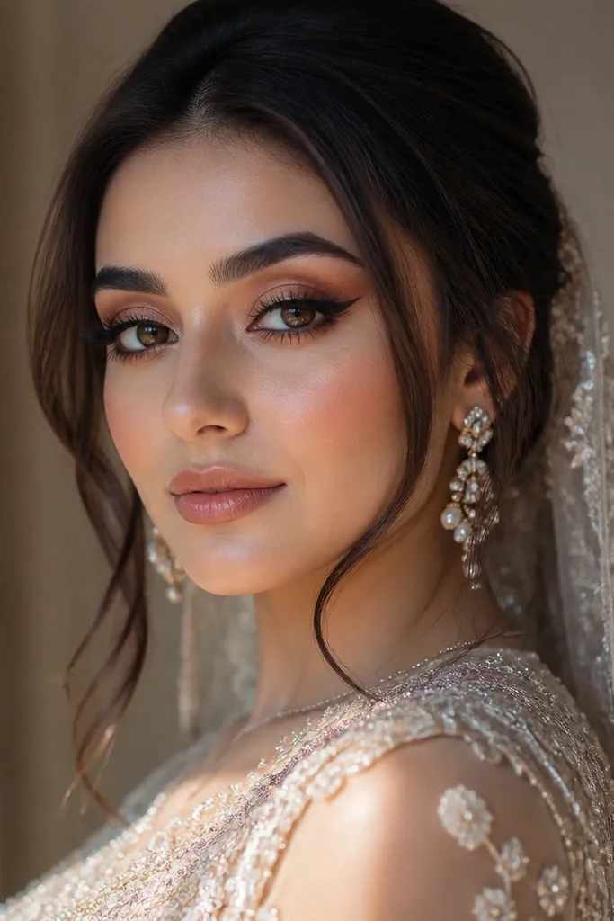 Bronze smoky wing with a peachy brightener on the inner lid and brown winged liner