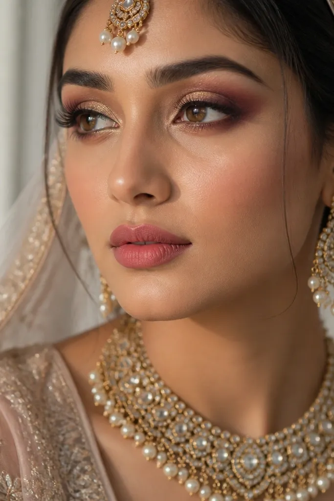 Berry mauve outer lid with soft gold inner corner glow and thin brown-black liner