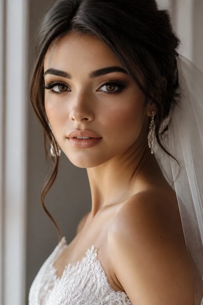 Soft espresso smoky eye with a pearl-white inner corner highlight and subtle liner