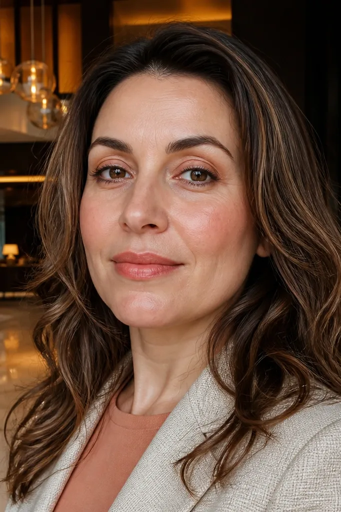 Peachy copper lid, faint lower-lid brown line, warm nude lip