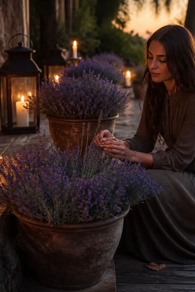 Dusty lavender bouquet with cocoa table decor and aged brass candleholders