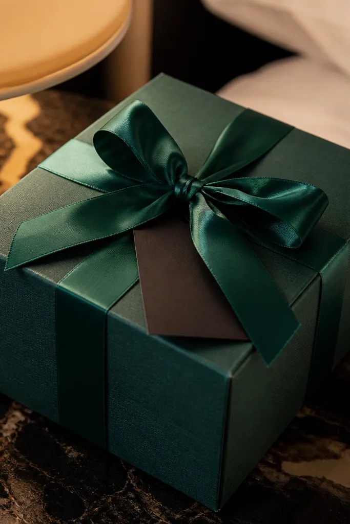 Small gift box wrapped with satin ribbon and a tag that says stand with me