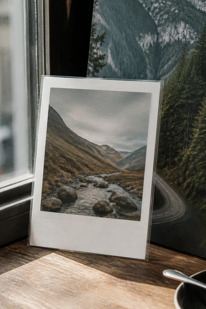 Polaroid-style card with a caption strip that says you're in