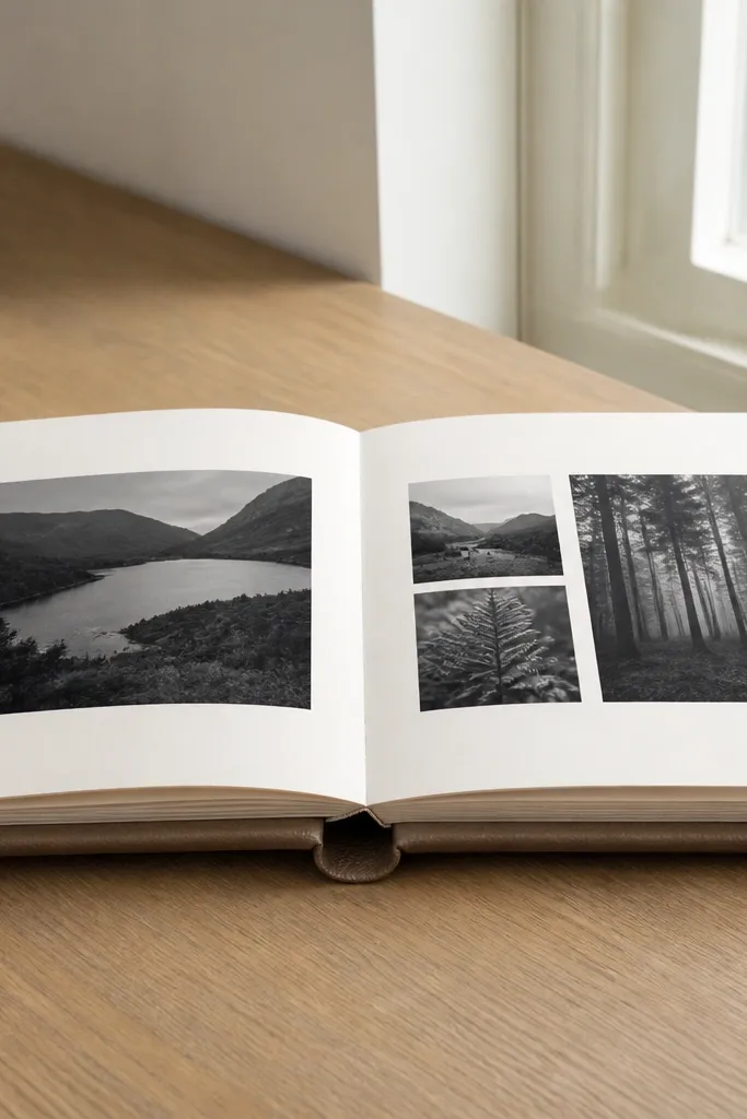 Hardcover book with a neutral cover, date tabs, and clean spacing