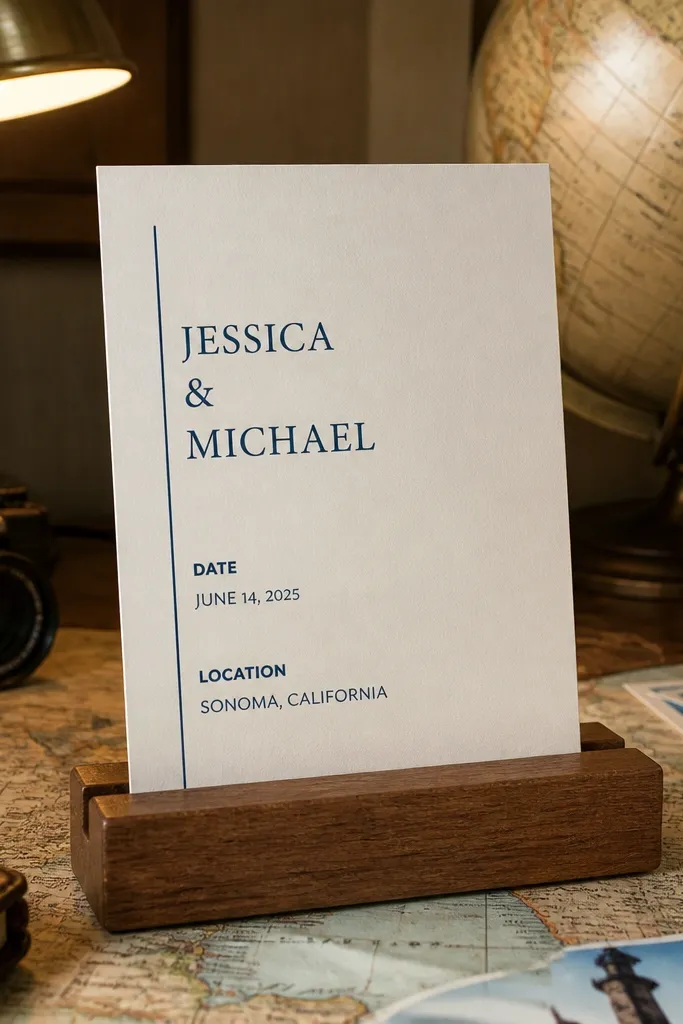 Vertical invitation with a left vertical rule line and stacked text