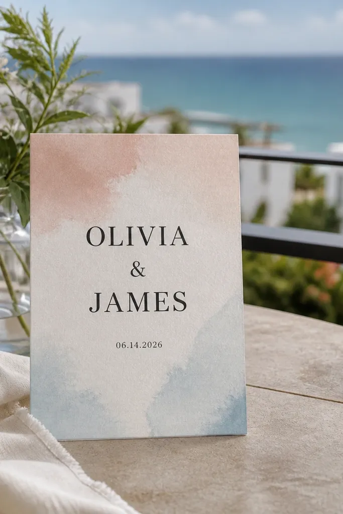 Soft watercolor wash background with bold dark names centered