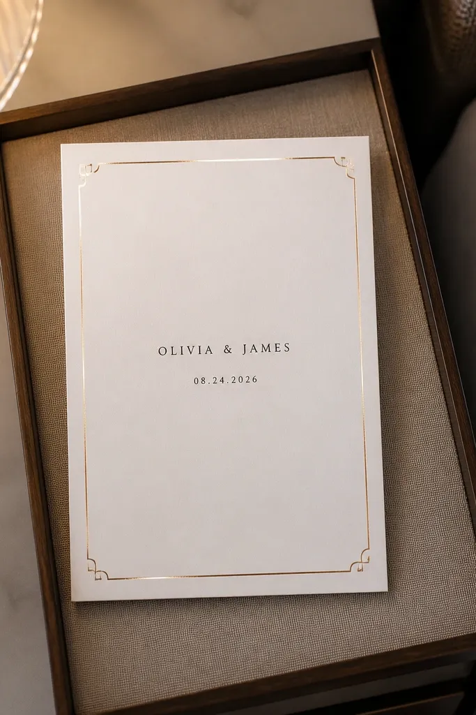 Thin gold foil border with minimal centered black names