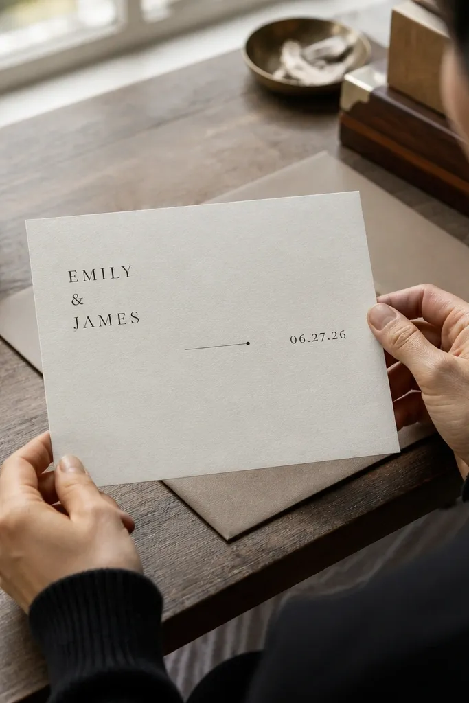 Asymmetric layout with names left and date right in bold type