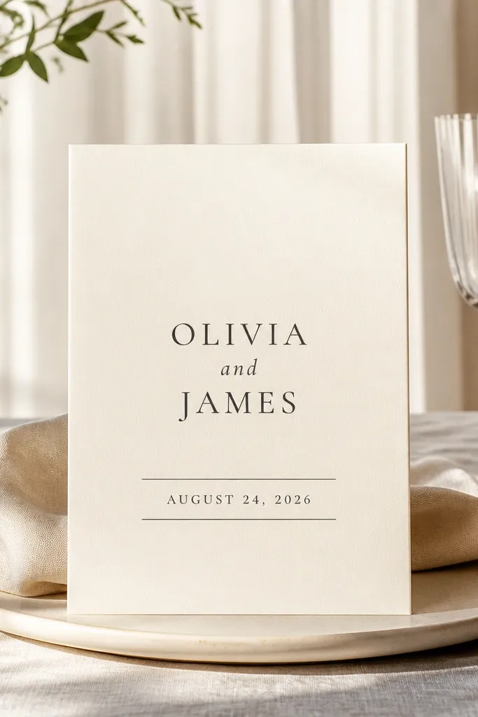 Centered serif names with two thin divider lines and small date underneath
