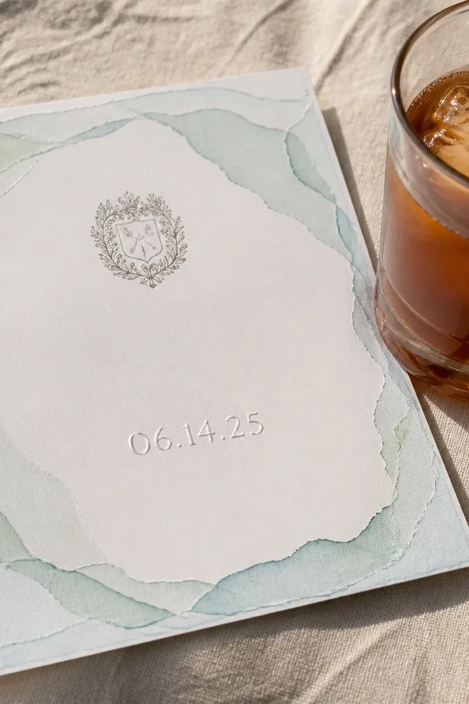 Sea-glass style border with a small crest and a raised date in the center