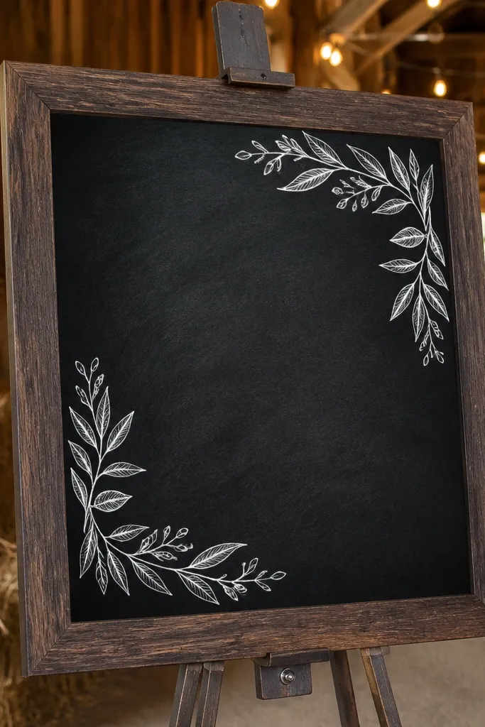 Black chalkboard-style welcome sign with white lettering