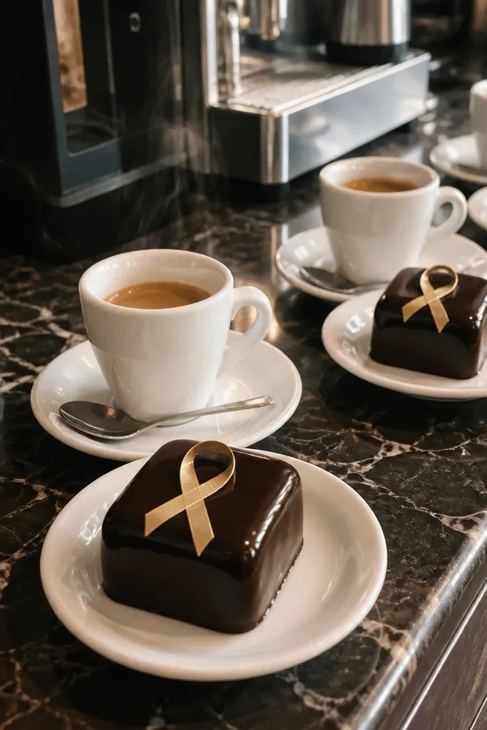 Italian brunch table with espresso cups and chocolate-covered cards