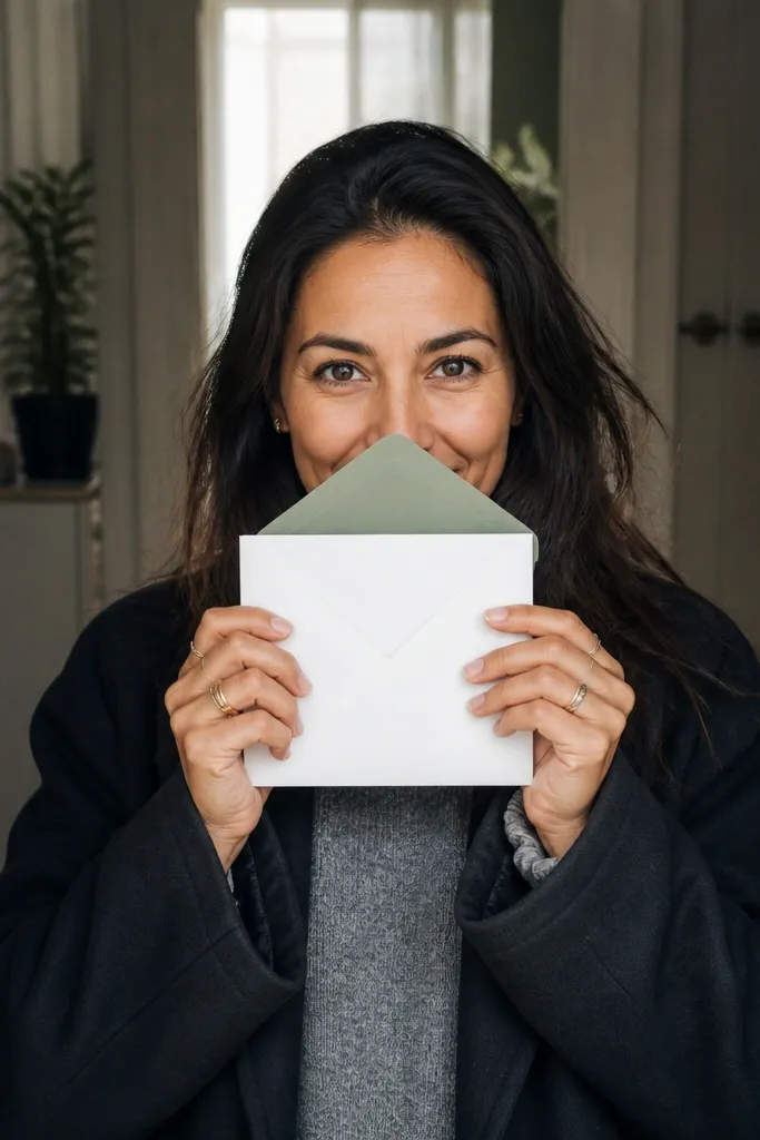 A minimalist card with a hidden sage envelope liner that shows when opened.