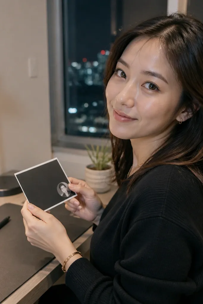 A black card with white script text and a tiny circle near the corner.