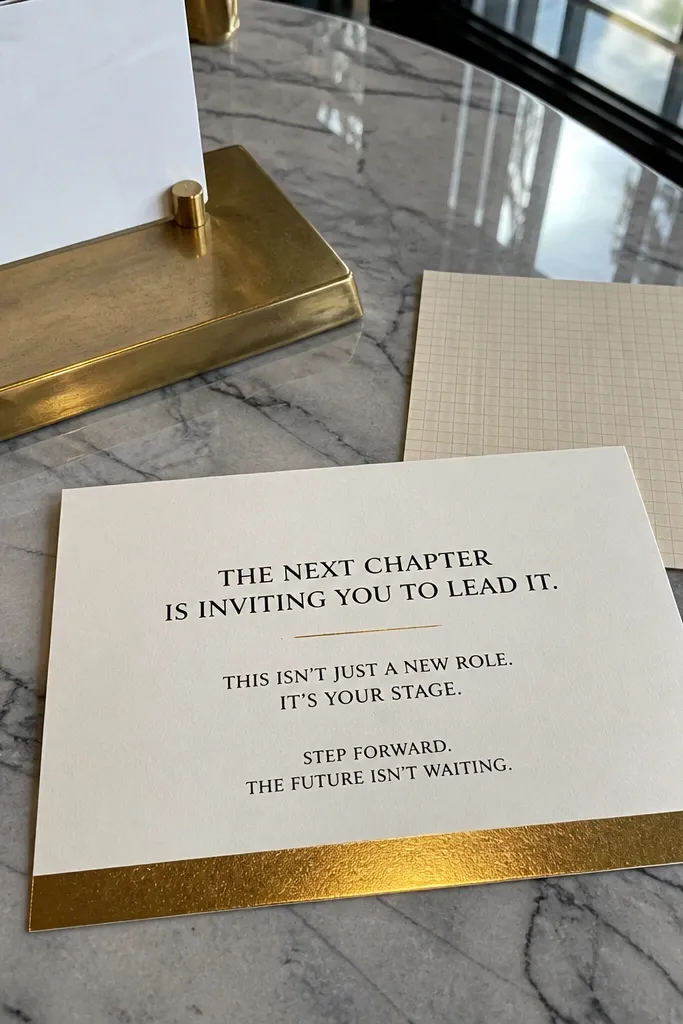 White card with gold accents and centered text asking bridesmaid