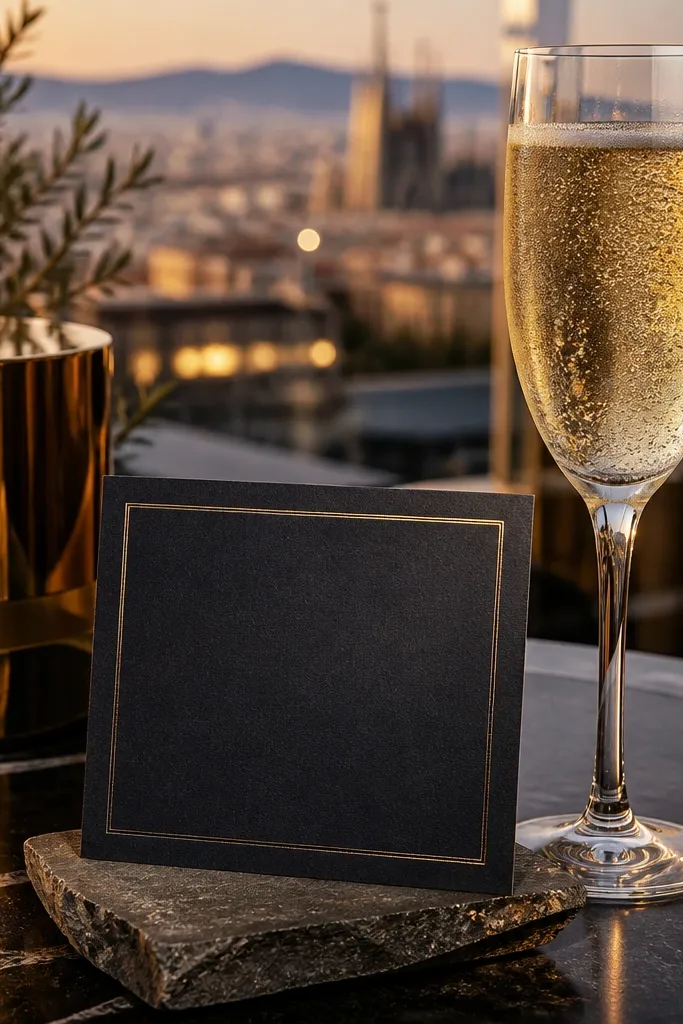 Champagne-gold card with a minimal line about toasting