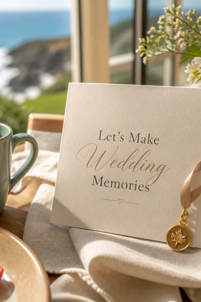 Rose-gold card with simple script and a bridesmaid ask