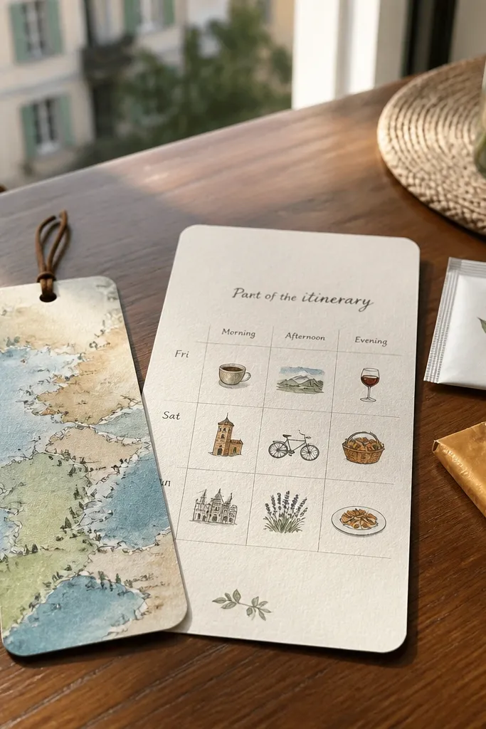 Bookmark with a travel design and an itinerary style proposal card