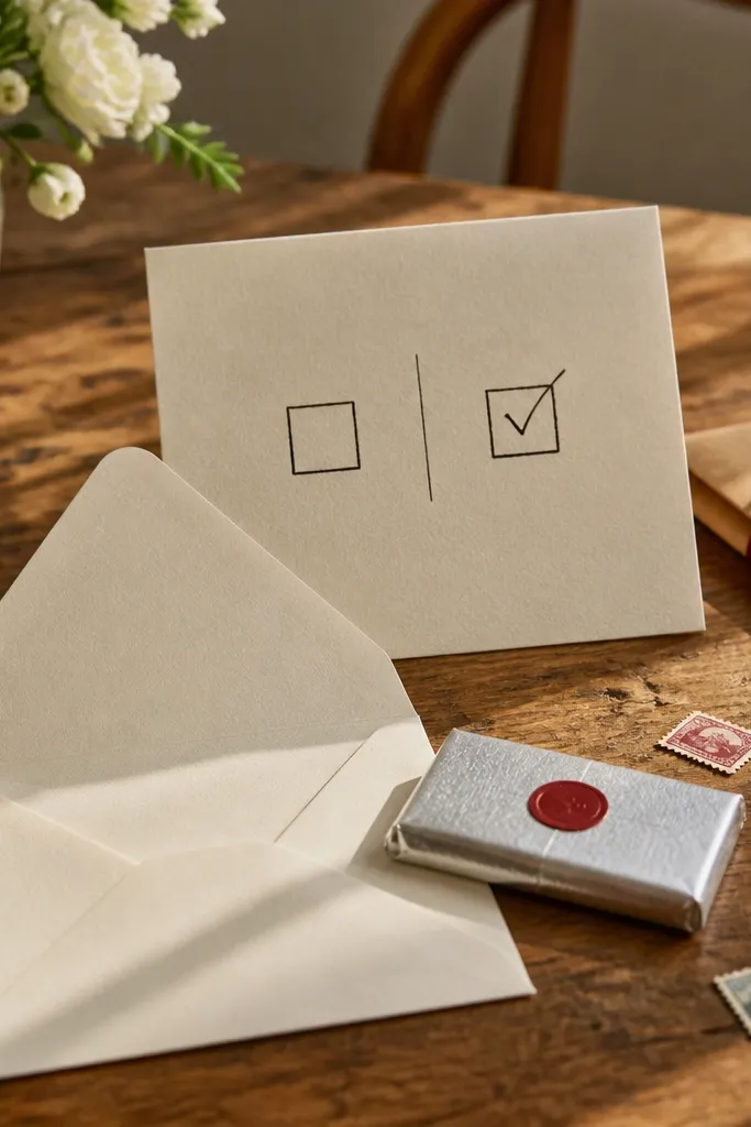 Ballot-style card asking will you be my bridesmaid with chocolate
