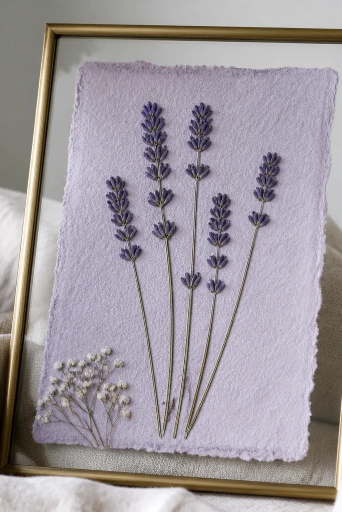 Cream deckled-edge letter with a pressed flower in a clear sleeve and a wax seal