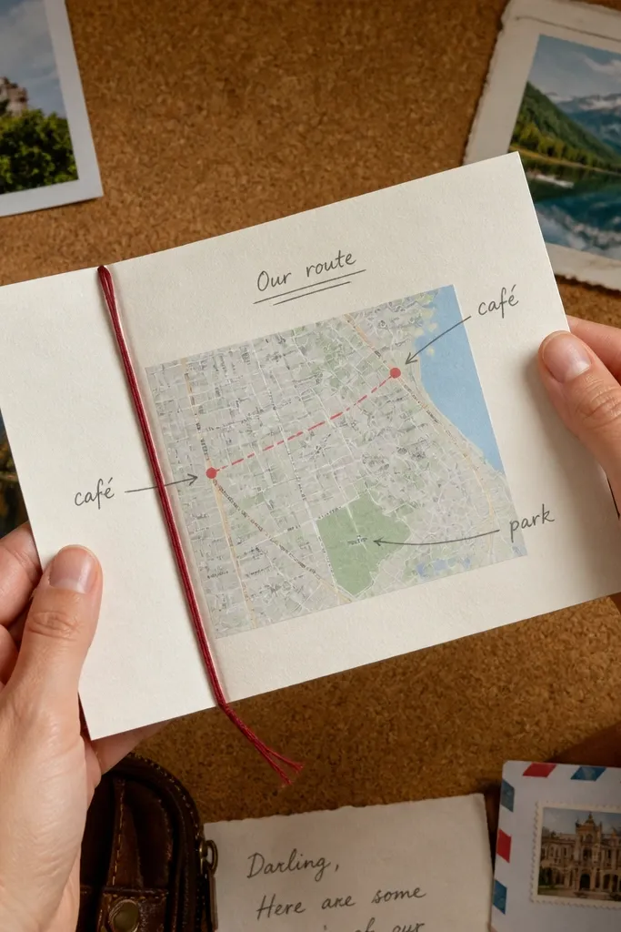 Ivory letter with a small printed map insert and handwritten route lines in black ink