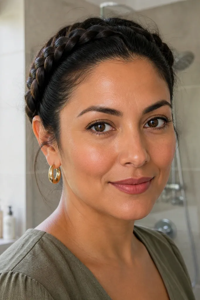 Small braided crown with sleek hair pulled back